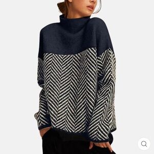 Navy and White Turtleneck Sweater
